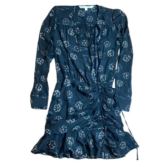 Veronica Beard Anders Dress Black Silk Stretch Floral Long Sleeve Size 4 - Picture 2 of 9